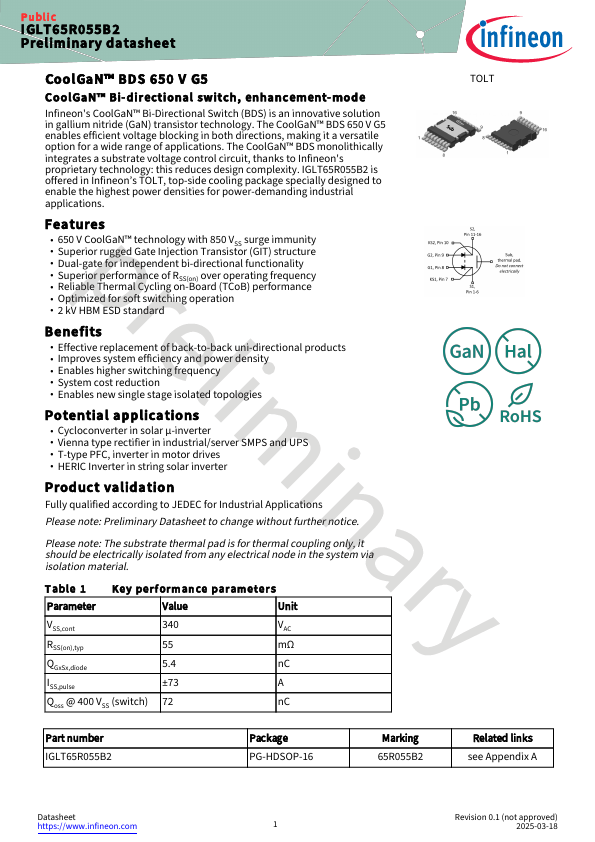 IGLT65R055B2 Datasheet Preview
