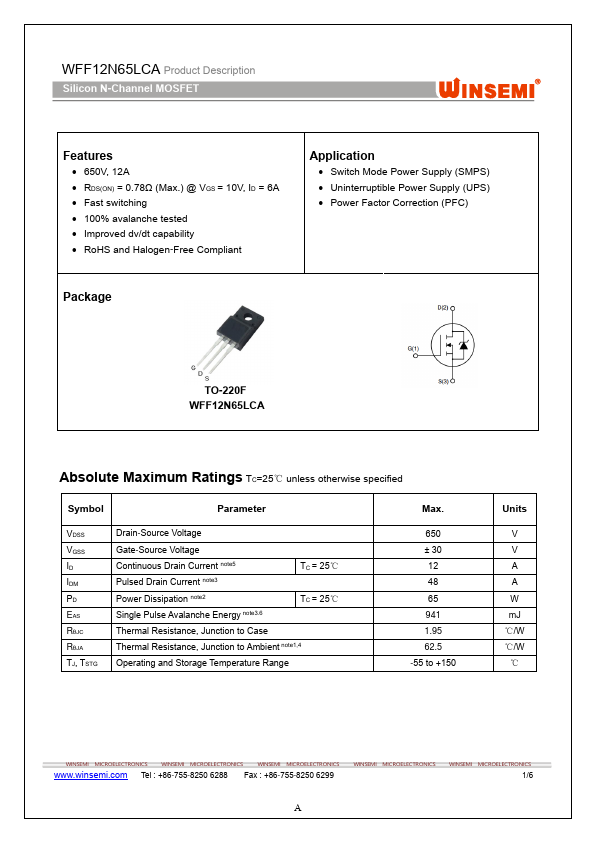 WFF12N65LCA Datasheet Preview