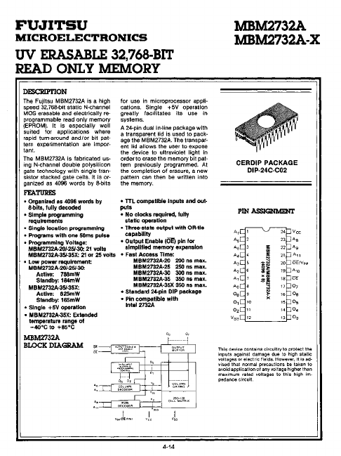 MBM2732A UV 32K-Bit ROM by Fujitsu - Datasheet Preview