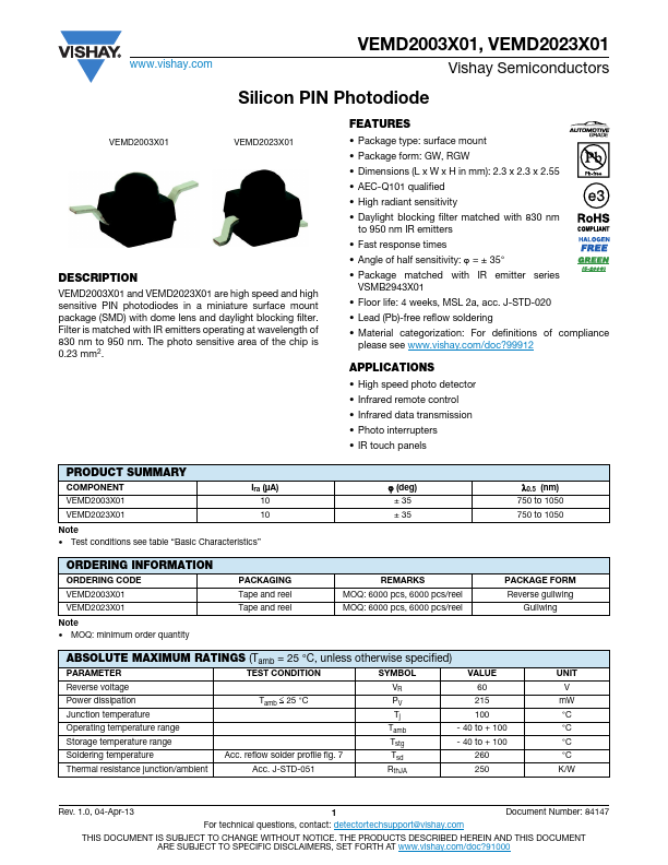 VEMD2023X01 Datasheet Preview