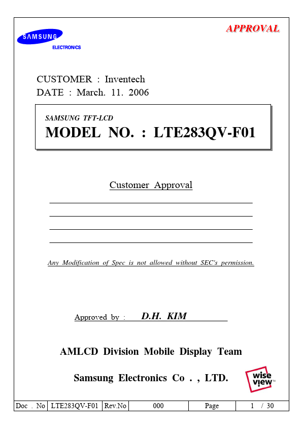 LTE283QV-F01 Datasheet Preview