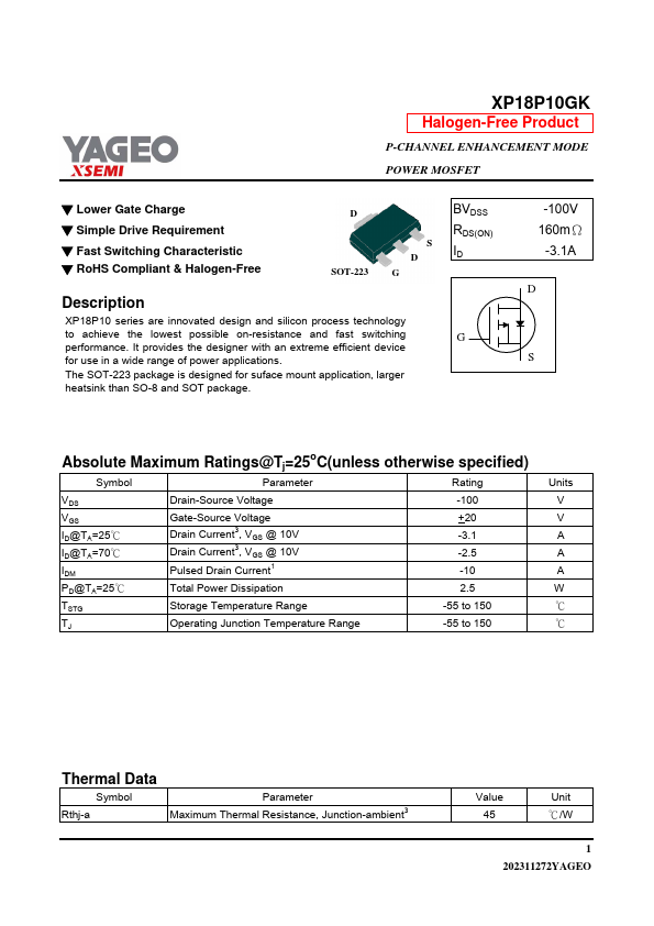 XP18P10GK Datasheet Preview