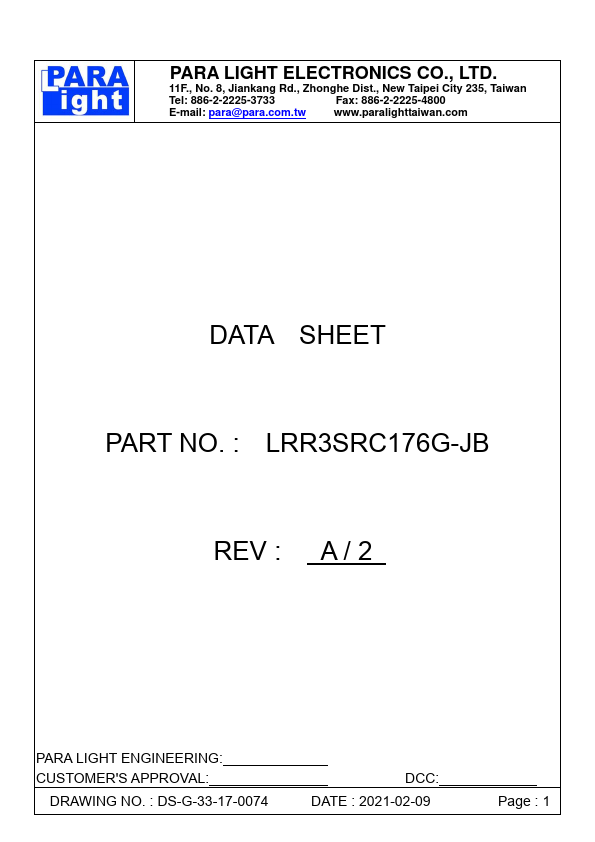 LRR3SRC176G-JB DIA LED LAMP by PARA LIGHT - Datasheet Preview