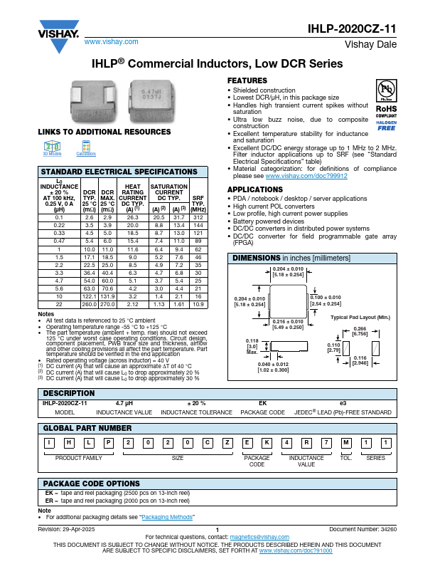 IHLP-2020CZ-11 Datasheet Preview