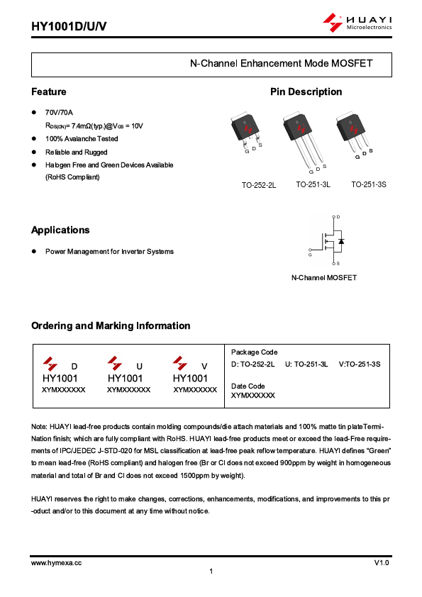 HY1001U Datasheet Preview