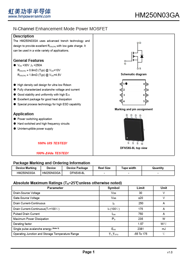 HM250N03GA Datasheet Preview