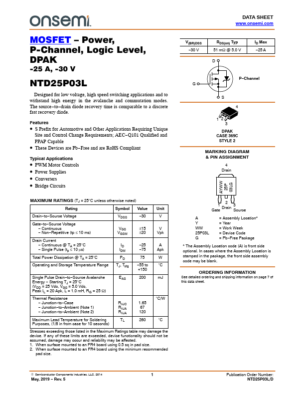 NTD25P03L Datasheet Preview
