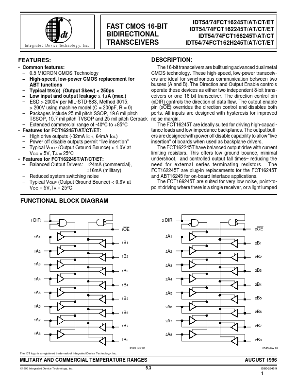 IDT74FCT162H245CT