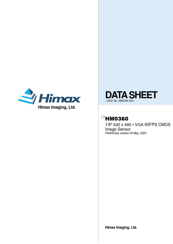 HM0360 VGA 60FPS CMOS Image Sensor by Himax - Datasheet Preview