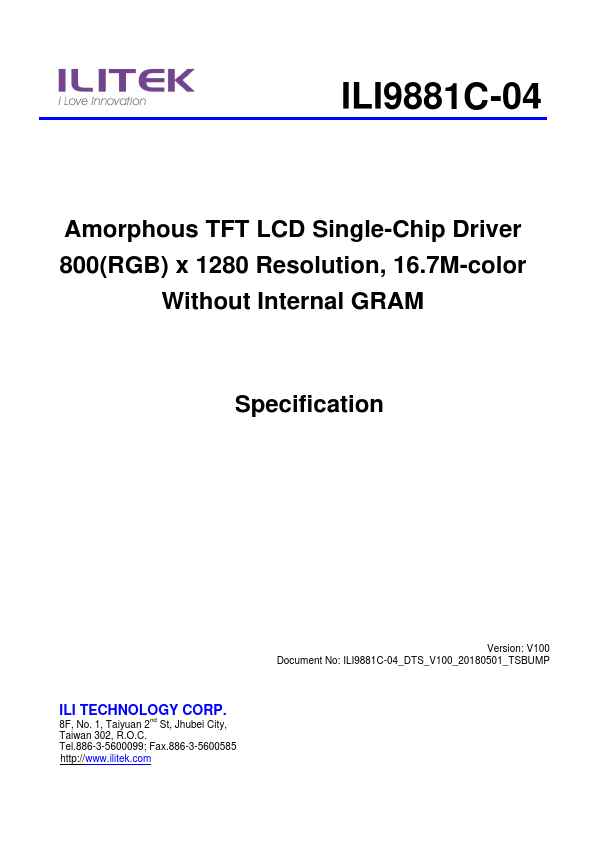 ILI9881C-04 Datasheet Preview