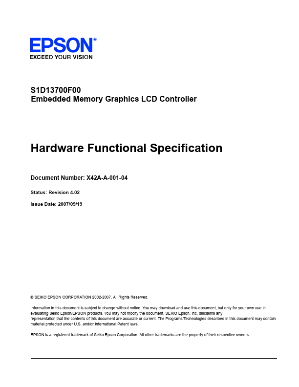 S1D13700F00 Datasheet Preview