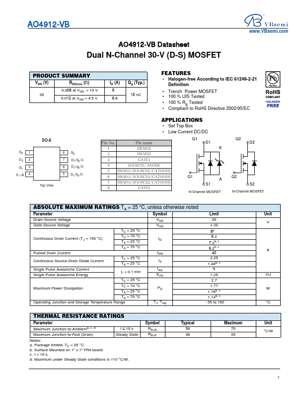 AO4912 Datasheet Preview