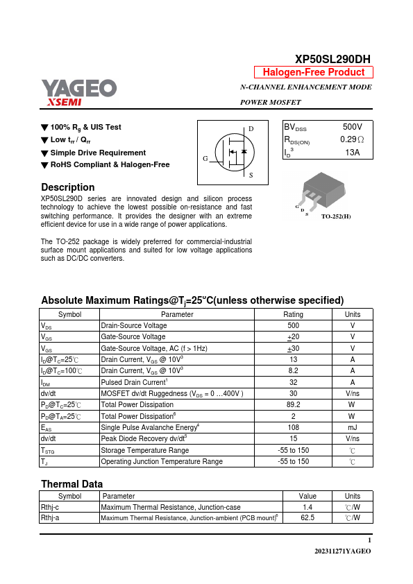 XP50SL290DH Datasheet Preview