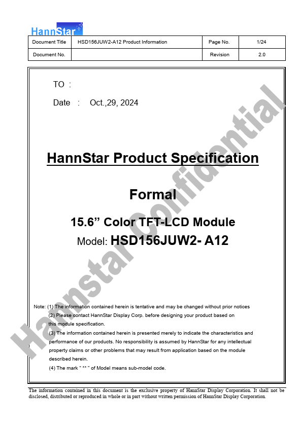 HSD156JUW2-A12 Datasheet Preview
