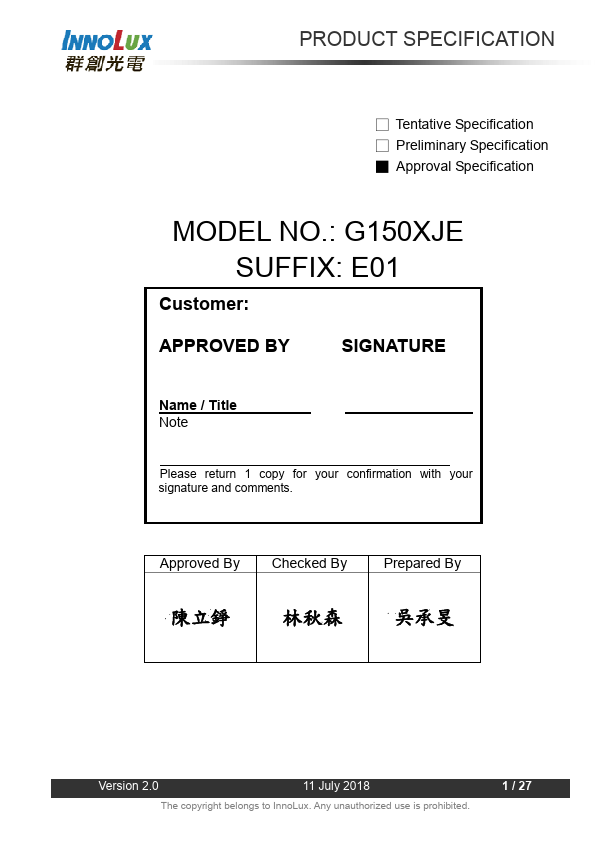 G150XJE-E01 Datasheet Preview