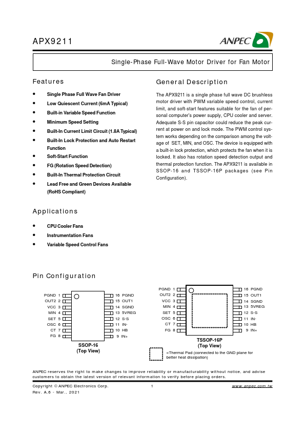 APX9211 datasheet page 1 preview