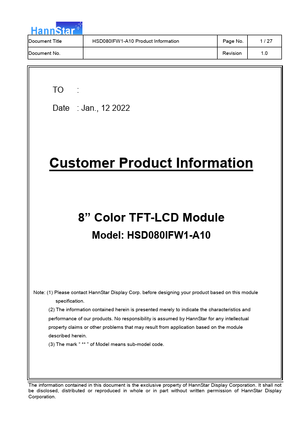 HSD080IFW1-A10 Datasheet Preview
