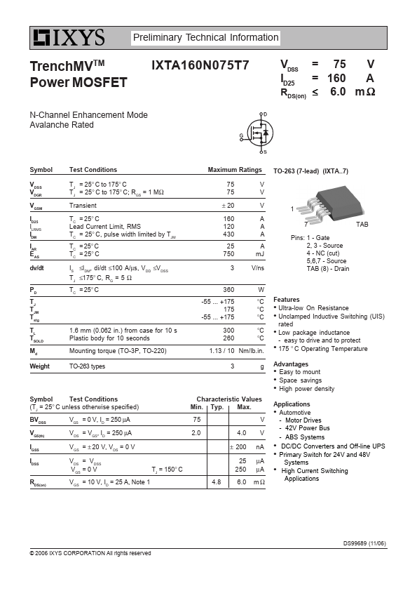 IXTA160N075T7