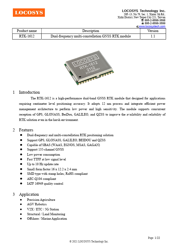 RTK-1612 Datasheet Preview