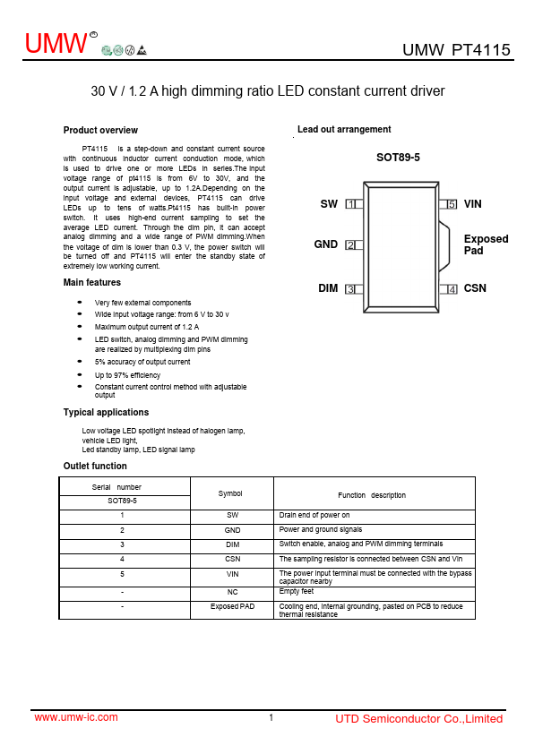 PT4115 Datasheet Preview