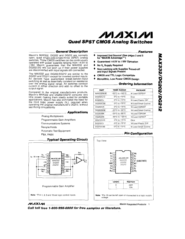 MAX332 Datasheet Preview