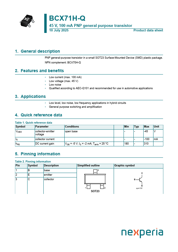 BCX71H-Q Datasheet Preview