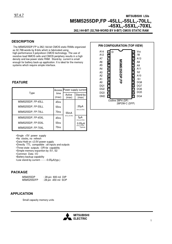 M5M5255DP-70LL