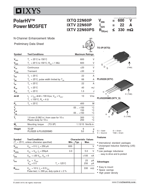 IXTV22N60P