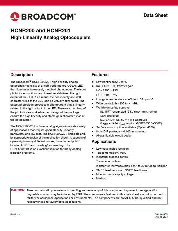 HCNR201 Datasheet Preview