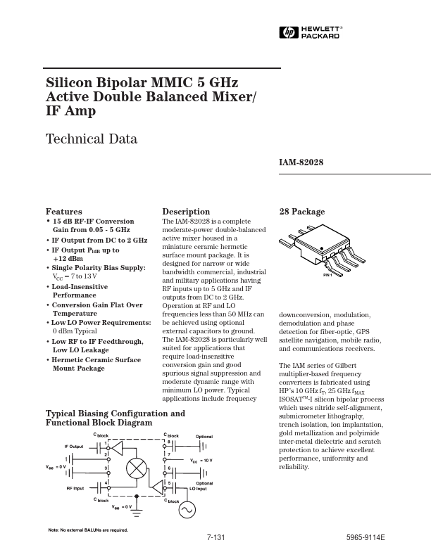 IAM-82028 Active Double Balanced Mixer/IF Amp by HP - Datasheet Preview
