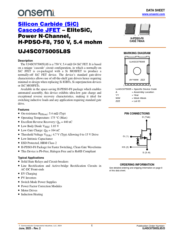 UJ4SC075005L8S 750V SiC JFET by ON Semiconductor - Datasheet Preview