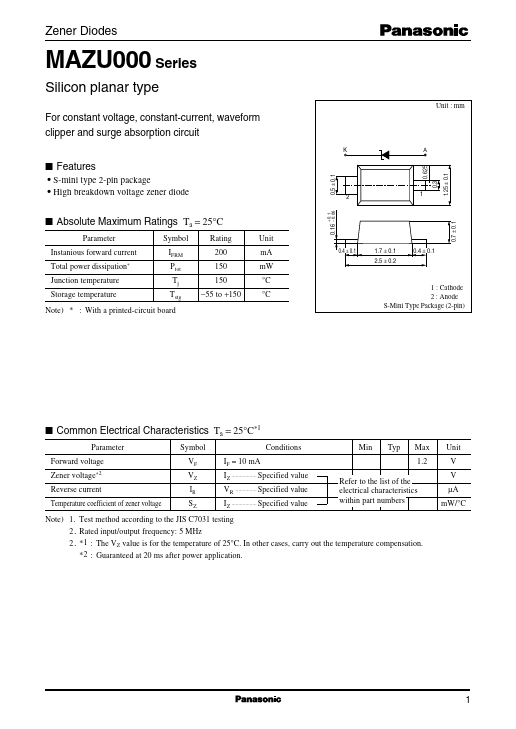 MAZU300-H Datasheet Preview