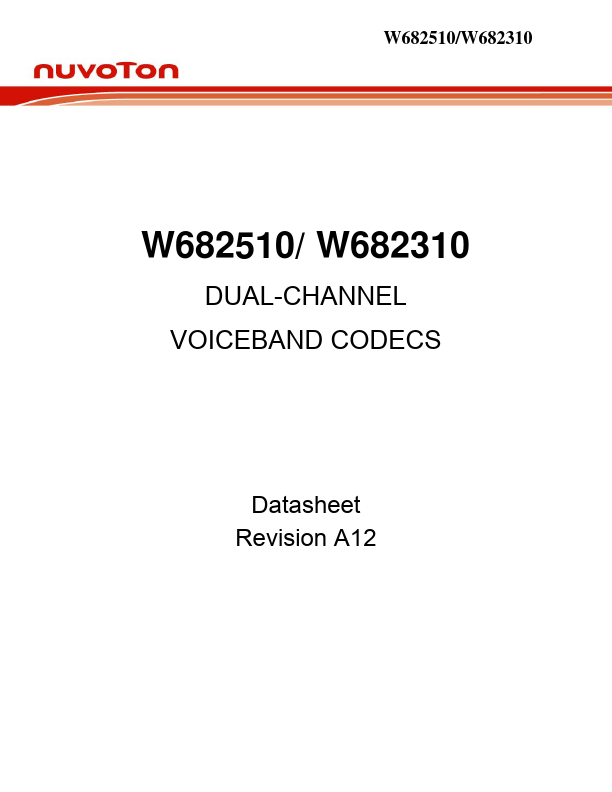 W682510 Dual-Channel Voiceband Codecs by Nuvoton Technology - Datasheet Preview