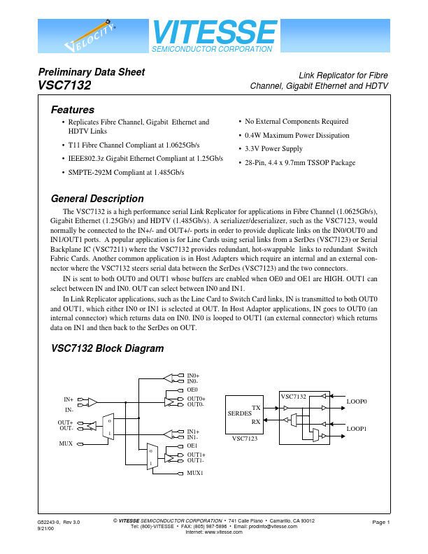 VSC7132 Datasheet Preview