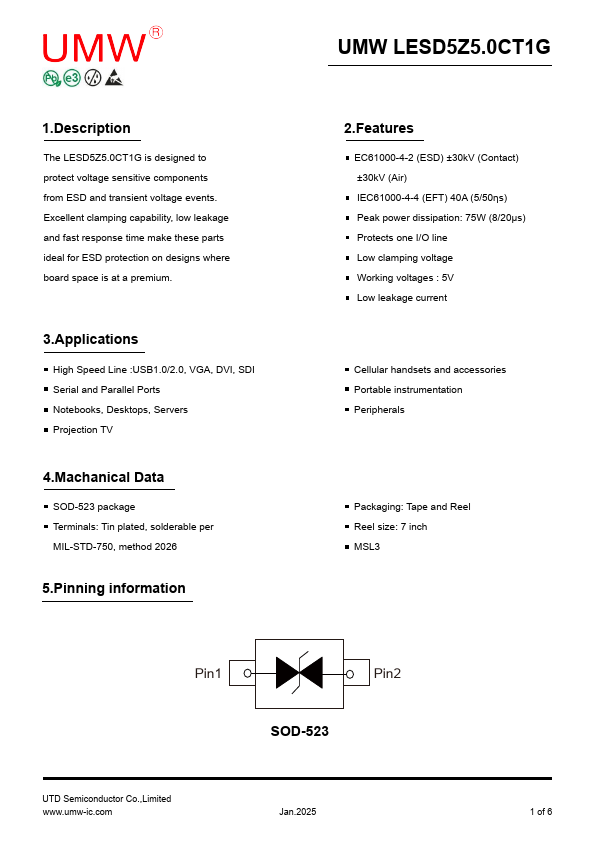 LESD5Z5.0CT1G Datasheet Preview