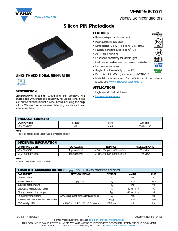 VEMD5080X01 Datasheet Preview