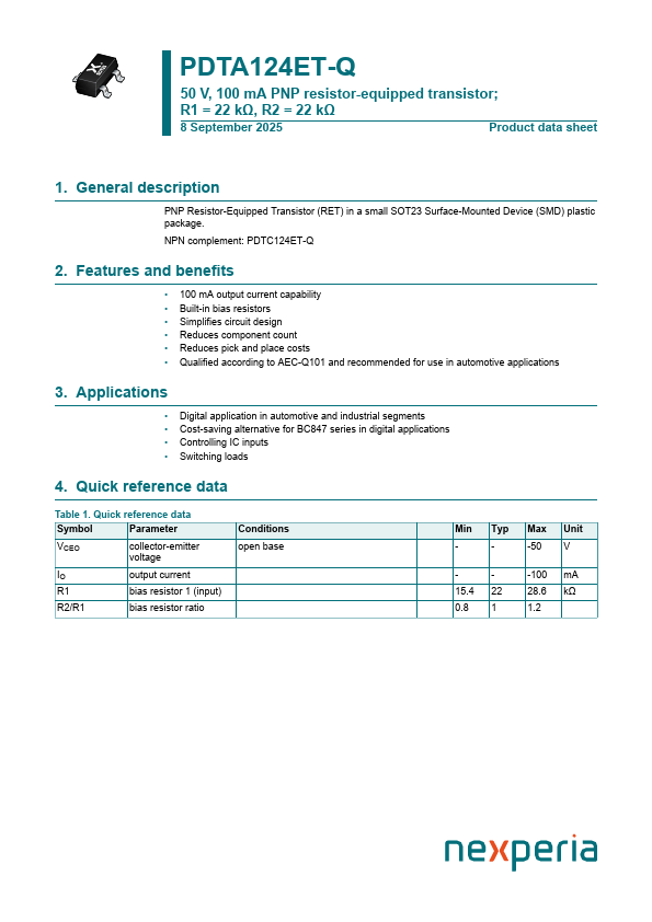 PDTA124ET-Q Datasheet Preview