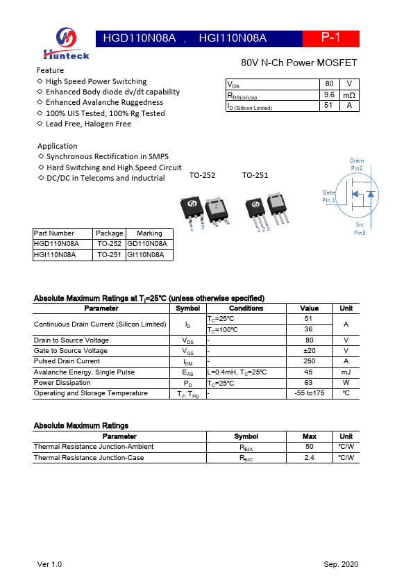 HGD110N08A Datasheet Preview