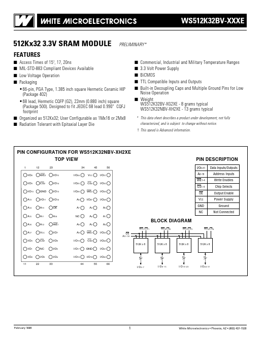 WS512K32BV-XXXE