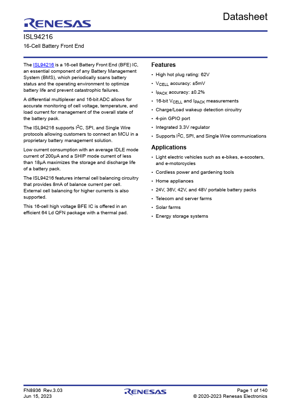 ISL94216 Datasheet Preview