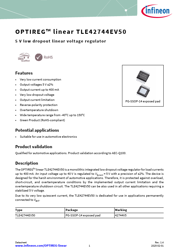 TLE42744EV50 Datasheet Preview