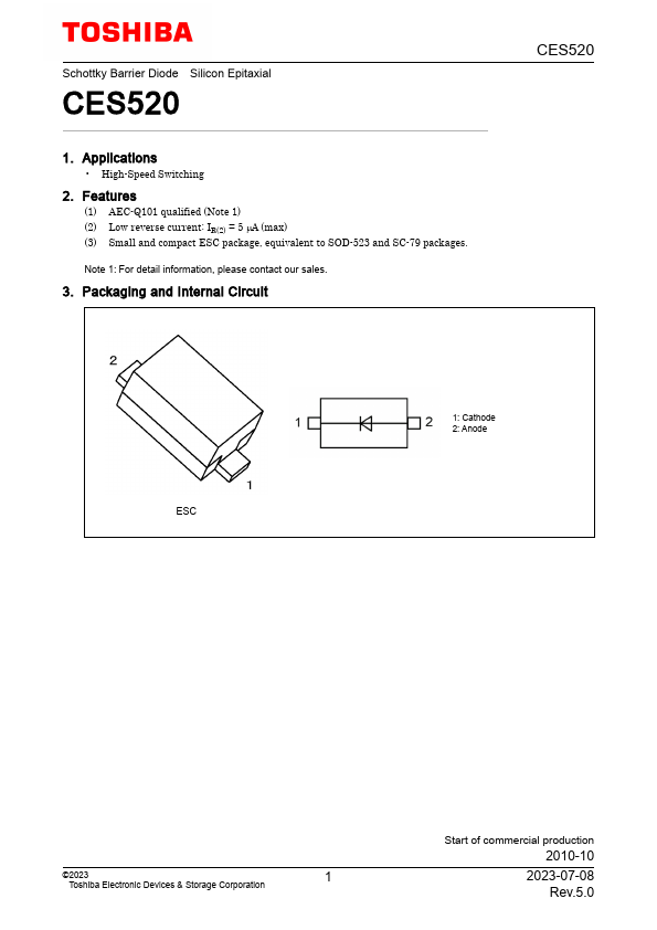 CES520 Schottky Barrier Diode by Toshiba - Datasheet Preview