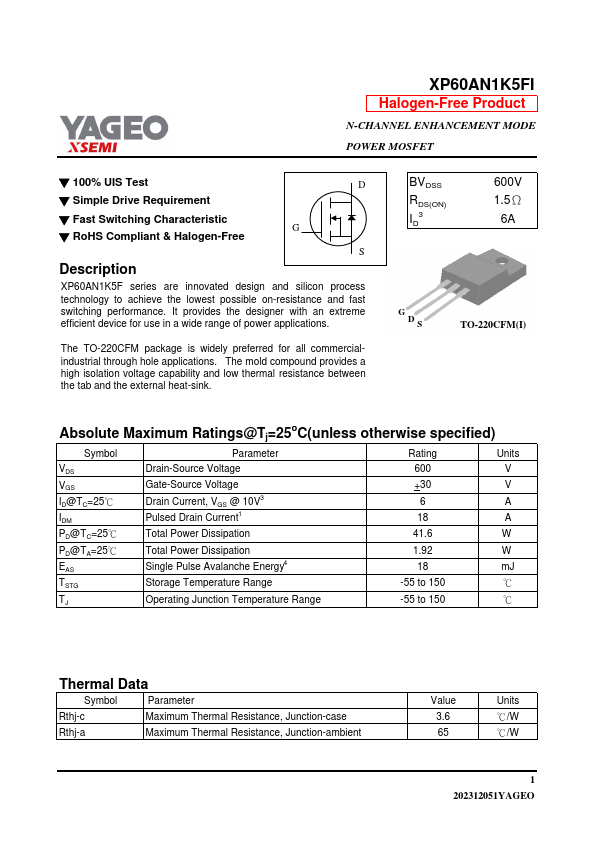 XP60AN1K5FI Datasheet Preview