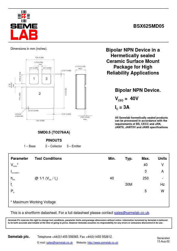 BSX62SMD05