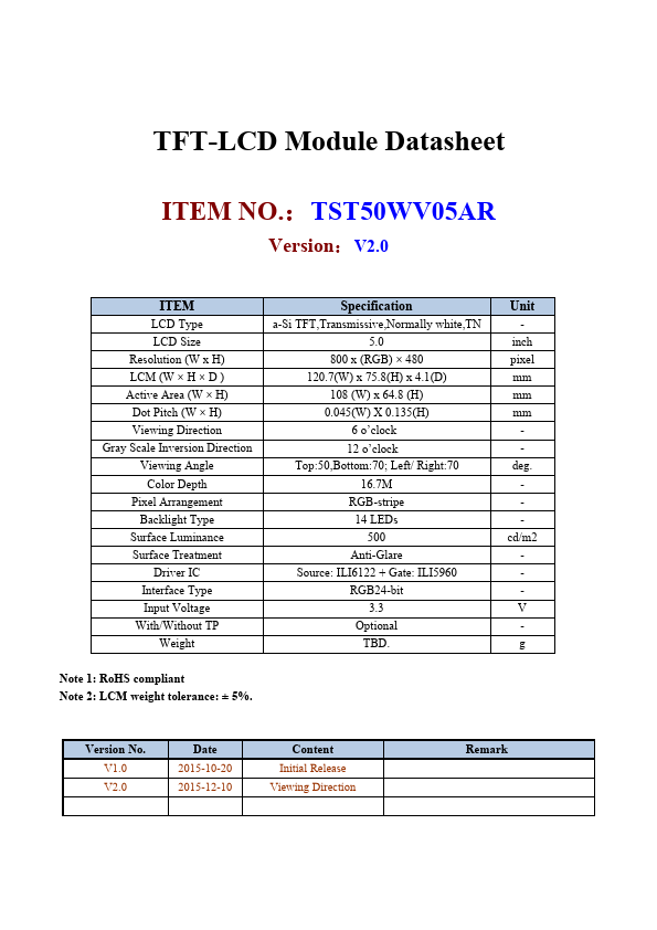 TST50WV05AR Datasheet Preview