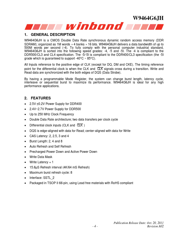 W9464G6JH datasheet page 1 preview