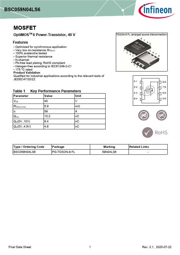 BSC059N04LS6 Datasheet Preview