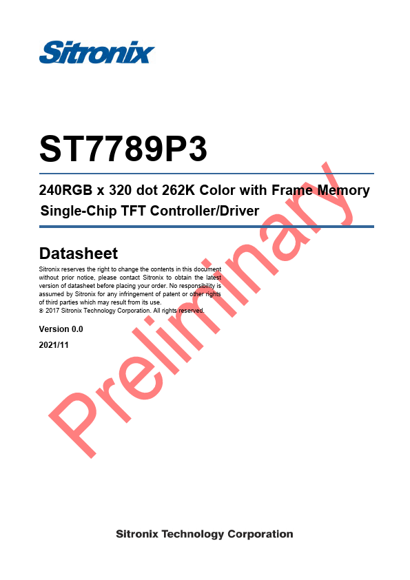 ST7789P3 Datasheet Preview