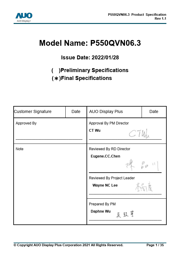 P550QVN06.3 Datasheet Preview