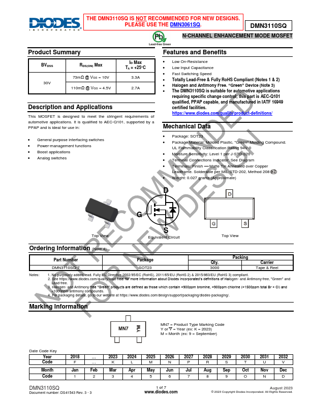 DMN3110SQ Datasheet Preview